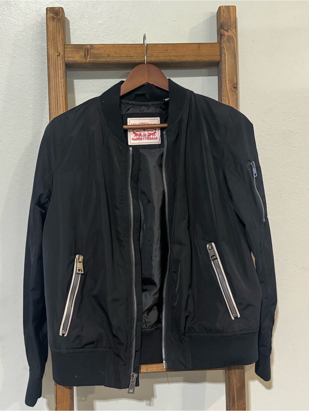 Levi's Black Bomber Jacket with Silver Zipper Accents